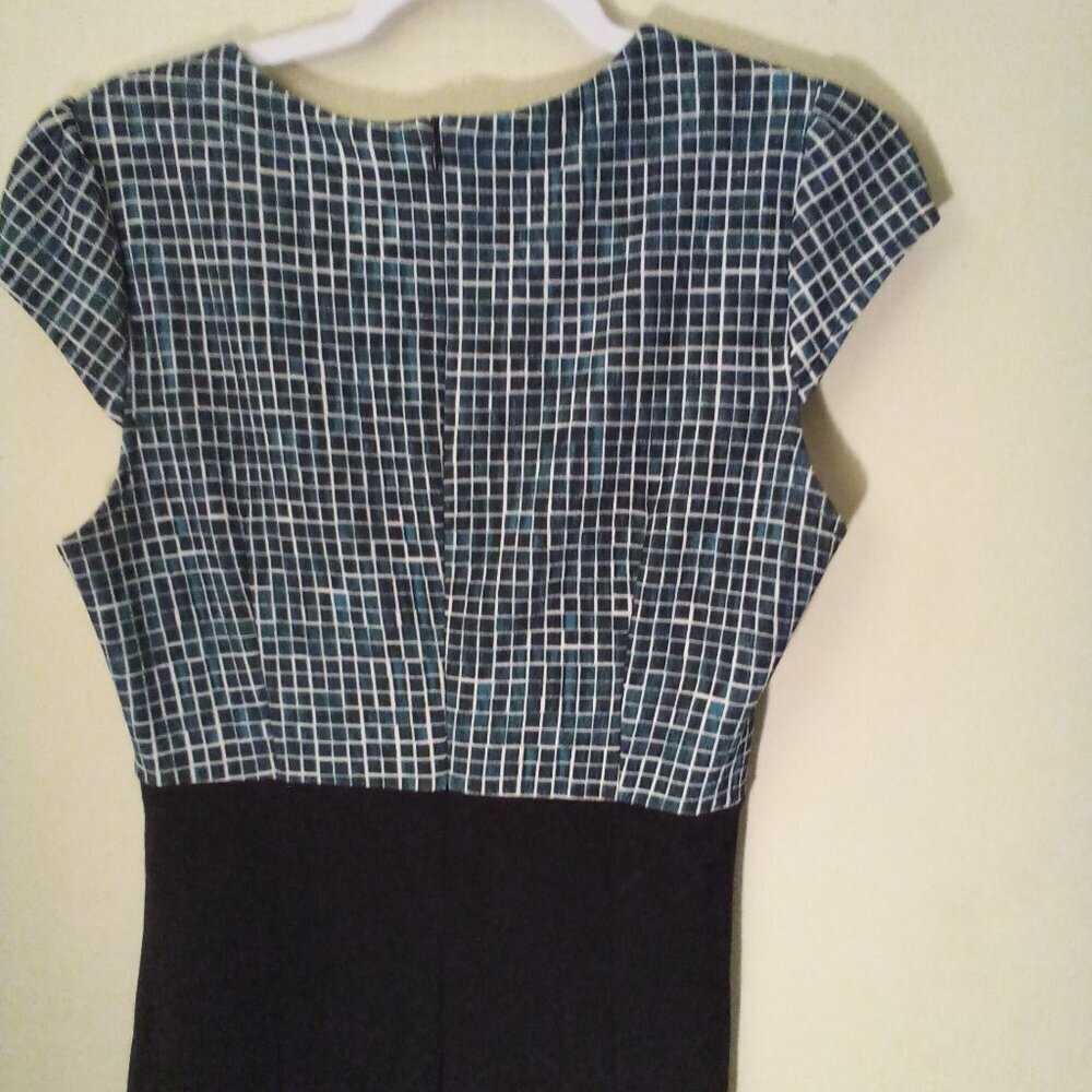 Homeyee Dress Women 8 Short Sleeve Plaid Teal Black - Picture 11 of 13